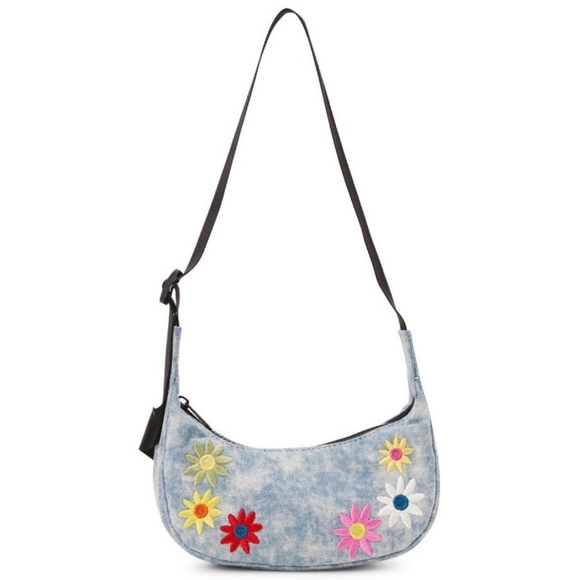 No Boundaries Juniors Crossbody Hobo Handbag, Denim - Picture 2 of 4